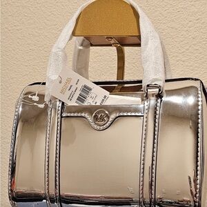New Michael Kors Silver Patent Satchel